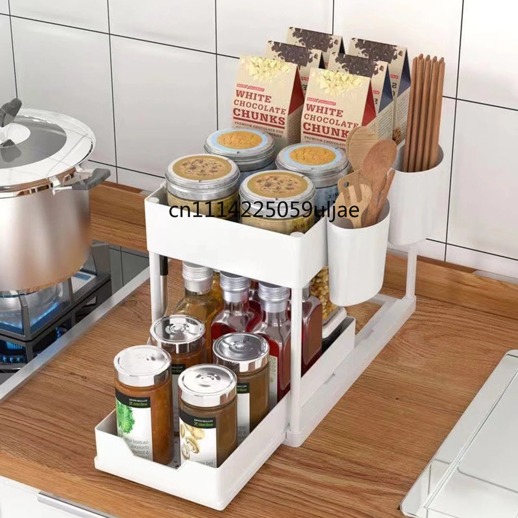 Scaffale estraibile a doppio strato per cucina – organizer multiuso per lavello
