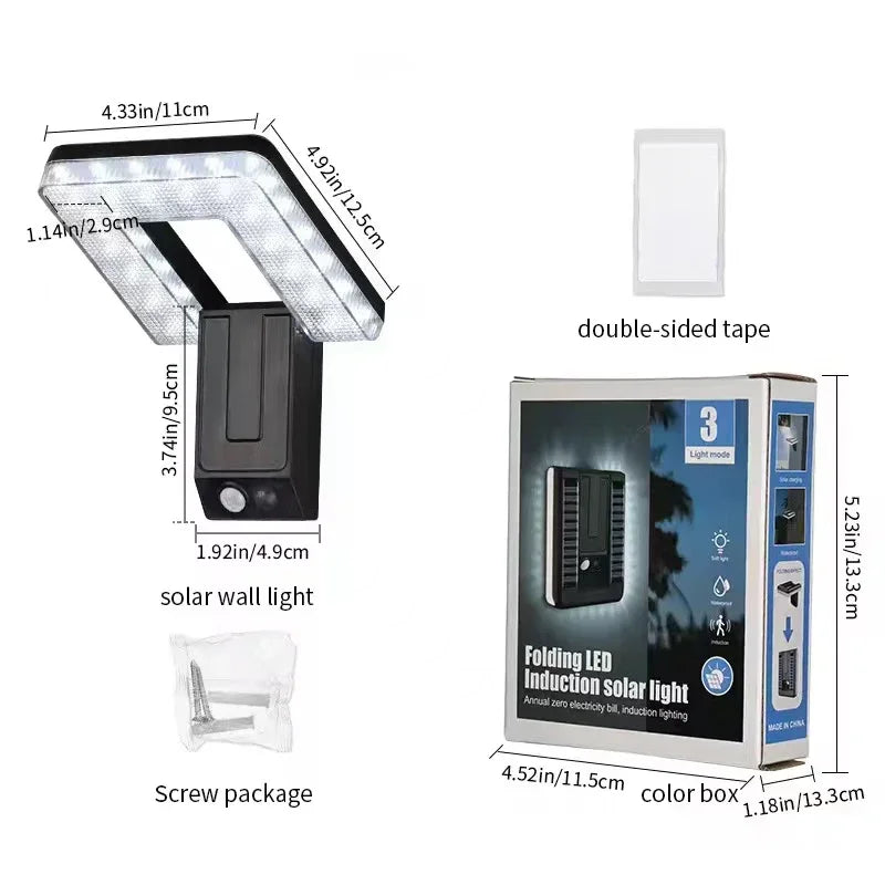Lampada da parete solare LED pieghevole 120°, impermeabile con sensore di…