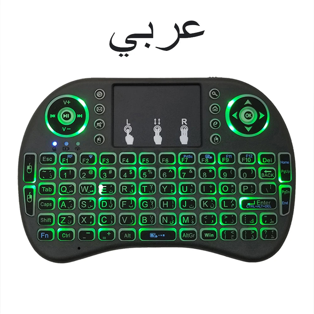 2.4GHz air mouse with touchpad and backlit mini keyboard – multi-language support
