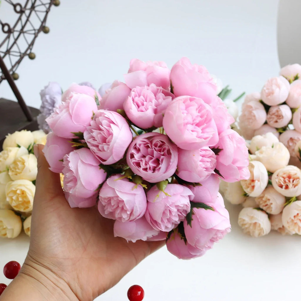 Bouquet di 27 Rose in seta rosa pesca per decorazioni matrimonio e casa