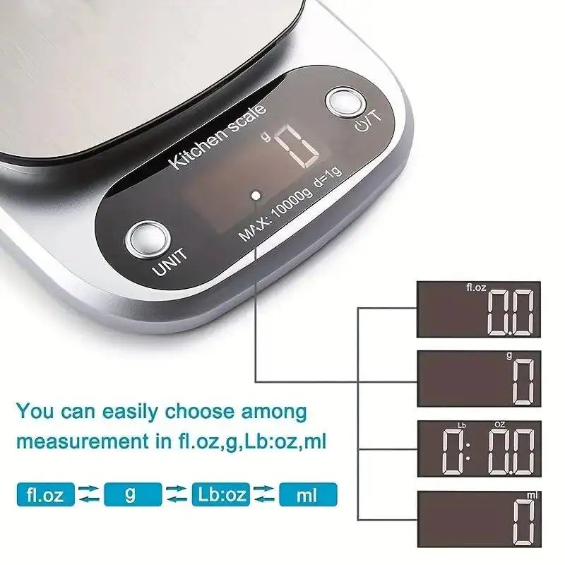 Bilancia da cucina digitale 10 kg con display LCD e 6 unità di misura
