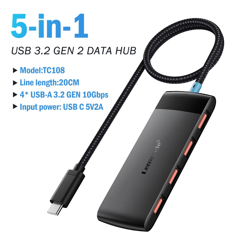 Hub USB 3.0 Type‑C 4 porte per laptop – compatibile con Lenovo, MacBook, Dell