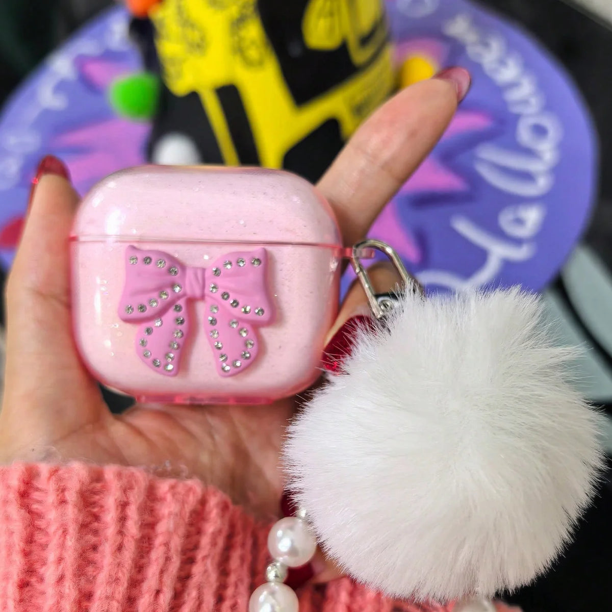 Cover protettivo glitter con fiocco cristallo per AirPods Pro e AirPods