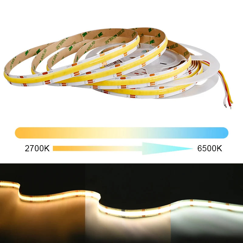 Striscia LED COB CCT 5 m, 608 LED/m, dimmabile 12‑24 V, temperatura colore…
