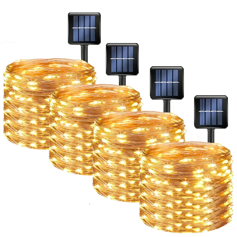 1, 2, 3, 4, 5 Packs Solar LED Fairy Lights – Outdoor Christmas Lights with 8 Modes, Copper Wire, Waterproof, for Garden, Tree, Patio Décor