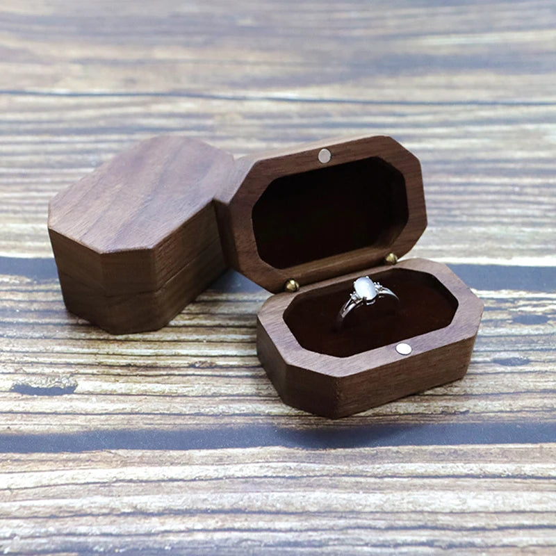 Vintage Black Walnut Wood Jewelry Box Ring Earrings Ring Jewelry Box Wedding Ring Box