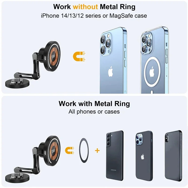 Supporto magnetico per auto con ricarica wireless 15 W per iPhone 12‑15