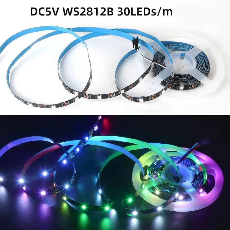 Striscia LED RGBIC WS2812B 5050, 30/60/144 LED/m, DC5V, IP30/IP65/IP67