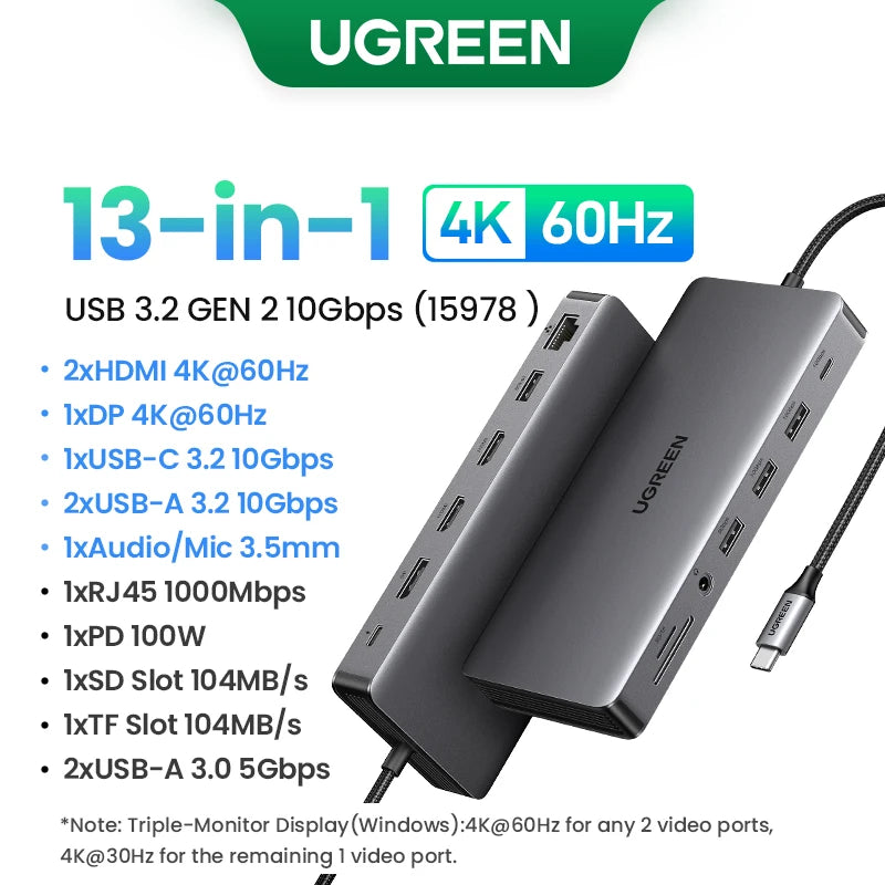 Docking Station USB‑C 10 in 1 con doppio HDMI 8K/4K, RJ45, PD 100 W