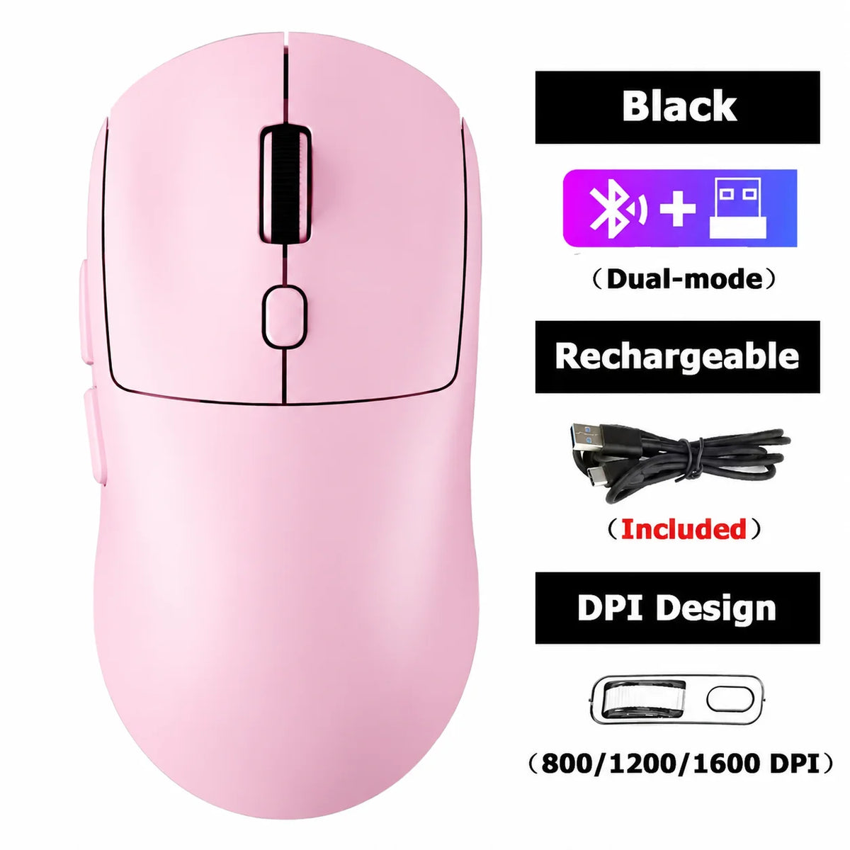 2.4 GHz mute wireless mouse – 4 colors, rechargeable, ergonomic, dual-mode Bluetooth