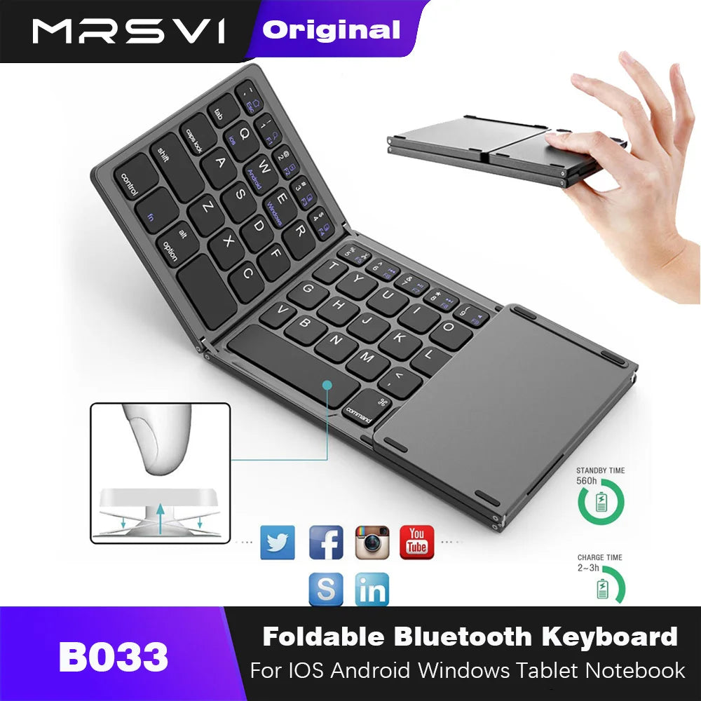 Keyboard Bluetooth pieghevole con touchpad, mini wireless ricaricabile per…