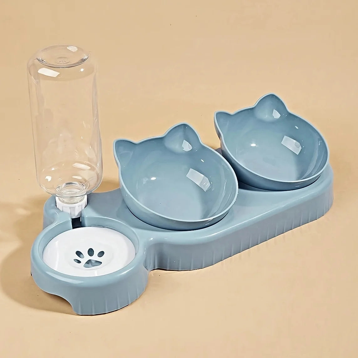 Set ciotole 3 in 1 per gatto con dispenser d'acqua a gravità e design inclinato