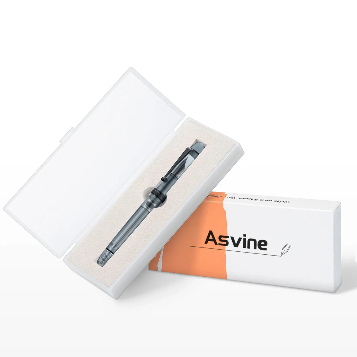 Asvine V126 Vacuum Filling Fountain Pen EF/F/M/ Stub 1.1 Nib, Transparent Brown/ Matte Gray, White Acrylic Writing Gift Set