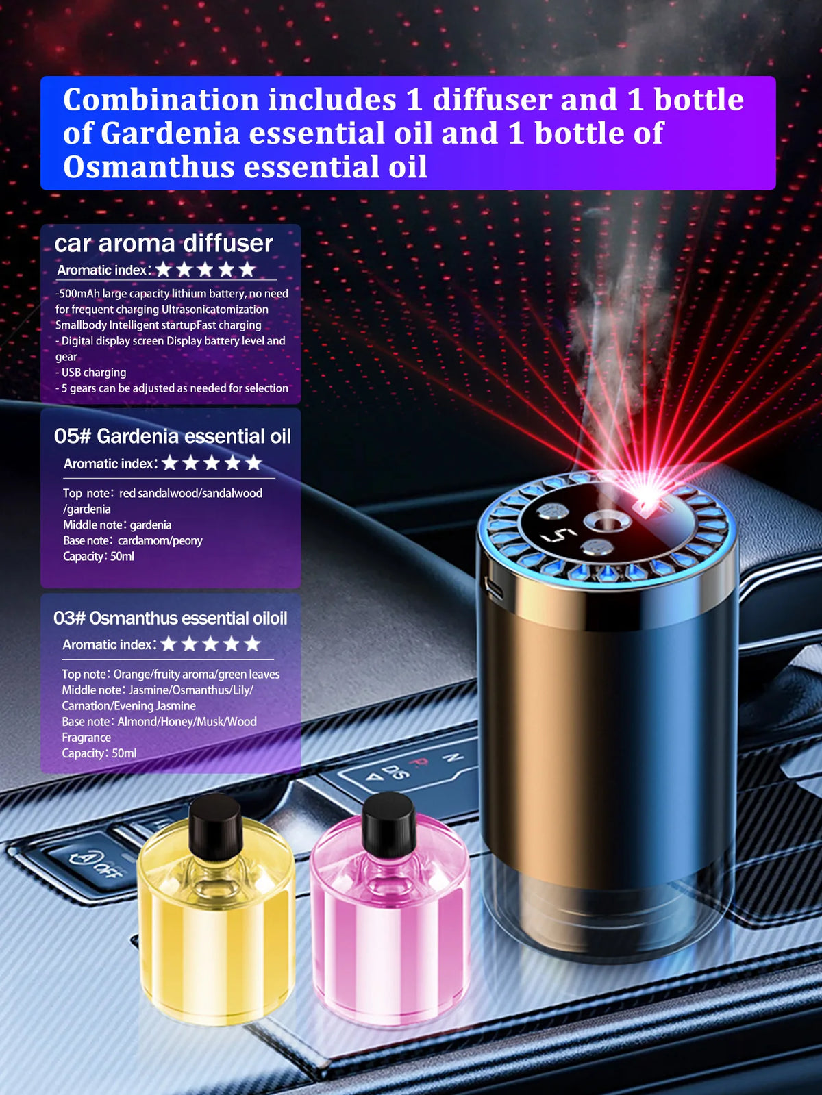 Lampada romantica a luce multicolore ricaricabile con diffusore aromatico per…
