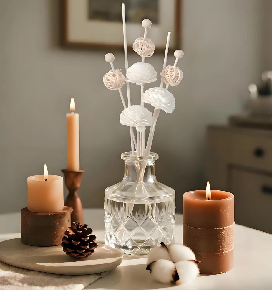 20 Pcs Reed Diffuser Sticks Flowers, Natural Diffuser Reeds Sticks with Decorative Flowers, Replacement Rattan Reed Fragrance