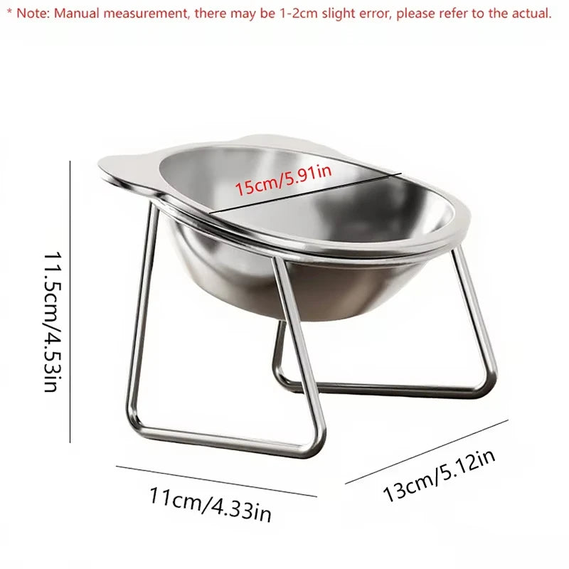 ‌304 Stainless Steel Raised Cat Bowl with 15° Elevated Design Tilted Neck Guard Healthy Feeding Shatterproof for Cats Puppies