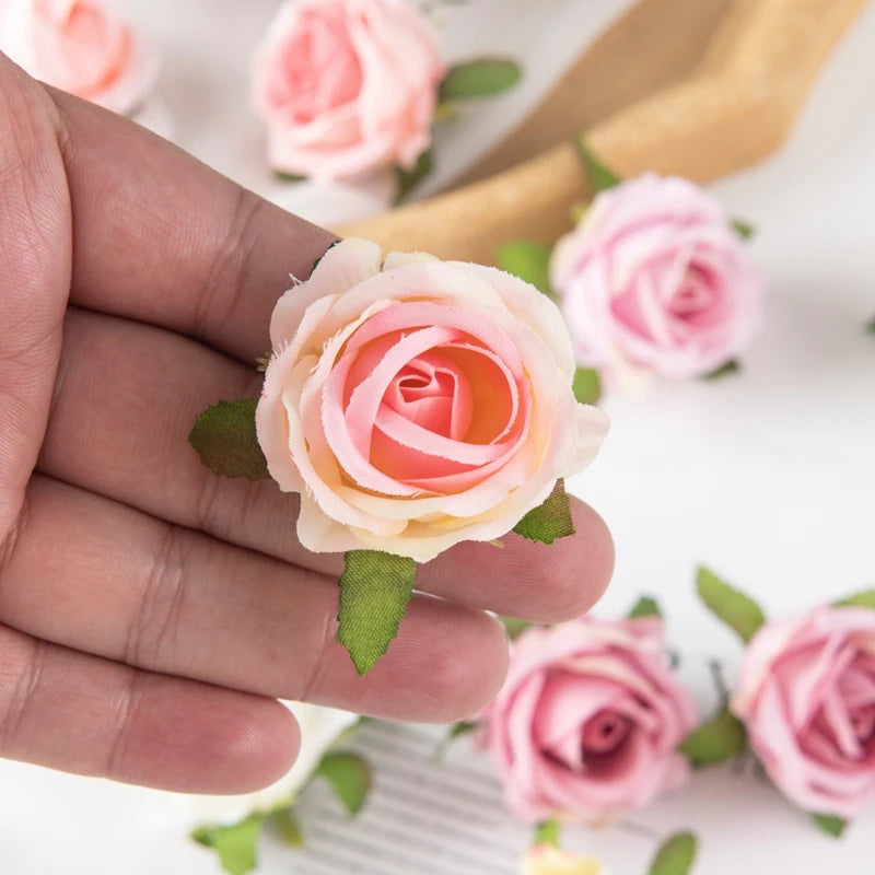 100PCS Artificial Flowers Diy Candy Box Cake Home Decor Christmas Decorative Wreaths Wedding Party Garden Roses Arch Silk Fake
