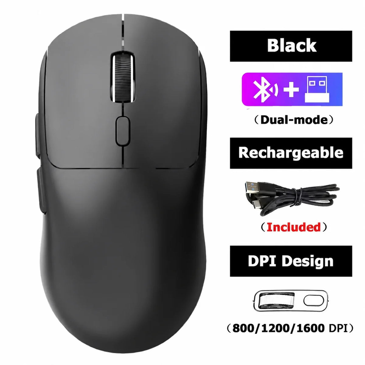 2.4 GHz mute wireless mouse – 4 colors, rechargeable, ergonomic, dual-mode Bluetooth