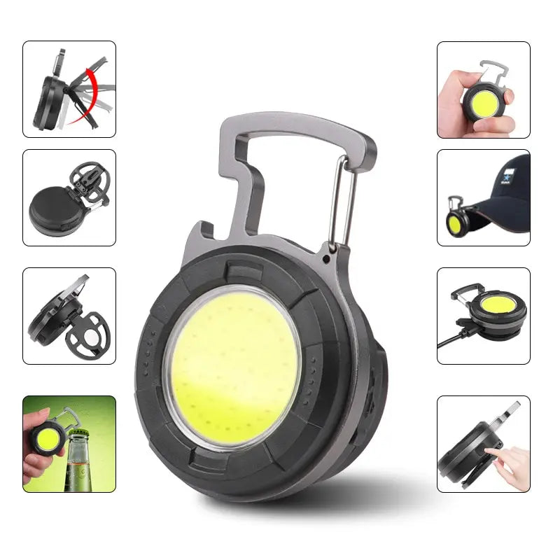 Lampada LED COB Portachiavi Ricaricabile USB‑C con Apribottiglie e Floodlight