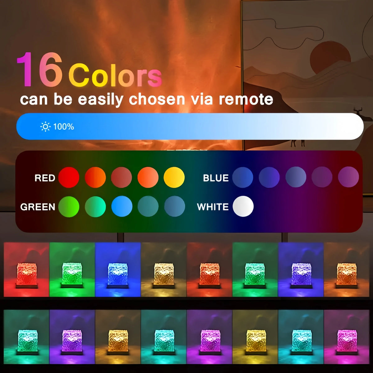 16Colors Ocean Wave Aurora Projector Light Touch LED Night Light Remote Dimmable Auto Rotating USB Powered Gift Party Decoration