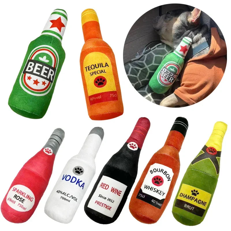 Giocattoli in Peluche a Forma di Bottiglia per Cani – Squeak e Masticazione