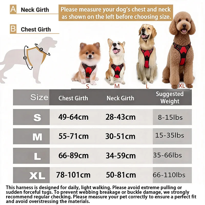 Imbracatura Riflettente per Cani Media e Grande, Clip Frontale, Maniglia Comoda