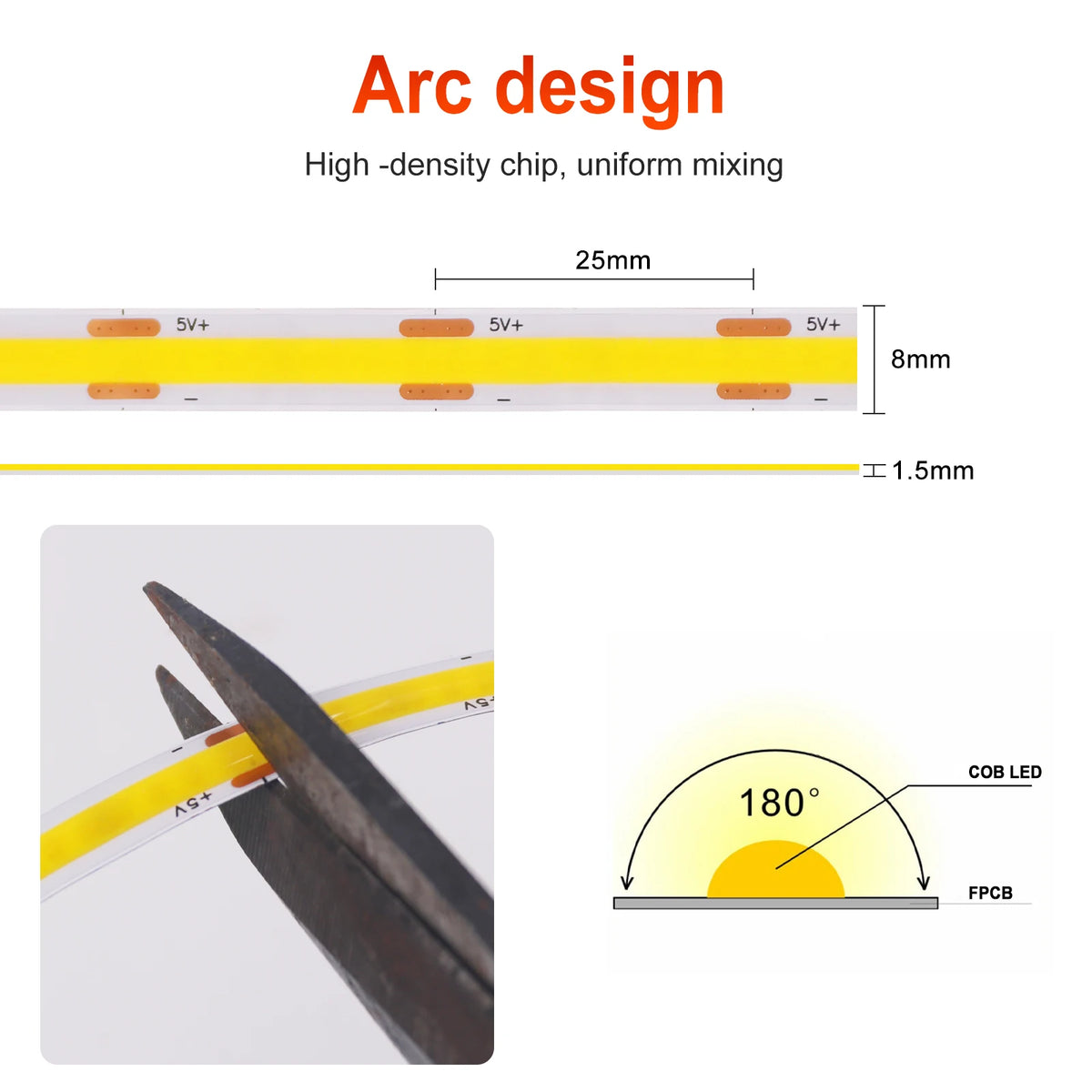 Striscia LED COB 5V USB dimmerabile, 320 LED/m, luce bianca regolabile