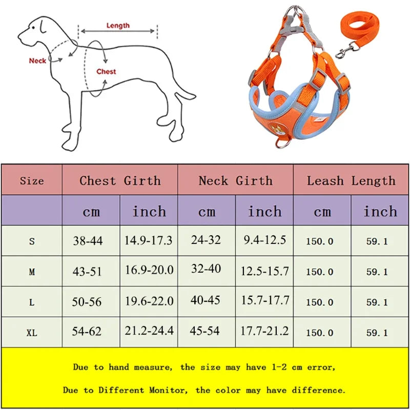 Imbracatura Riflettente Regolabile per Cani Piccoli e Medi con Guinzaglio