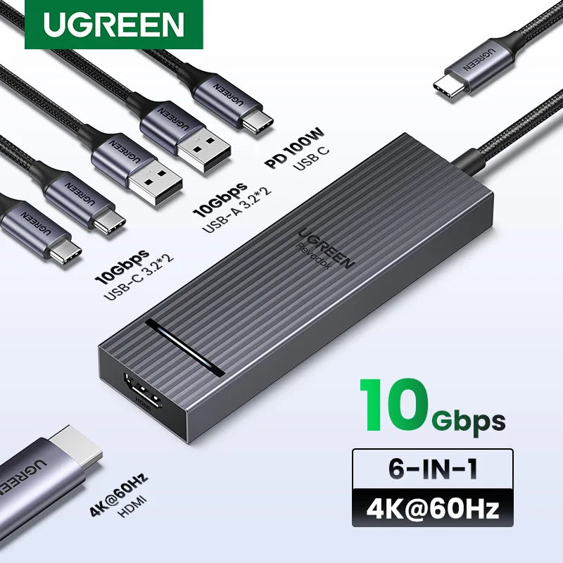 Hub USB-C 6 in 1 10 Gbps con HDMI 4K 60 Hz e ricarica PD 100 W
