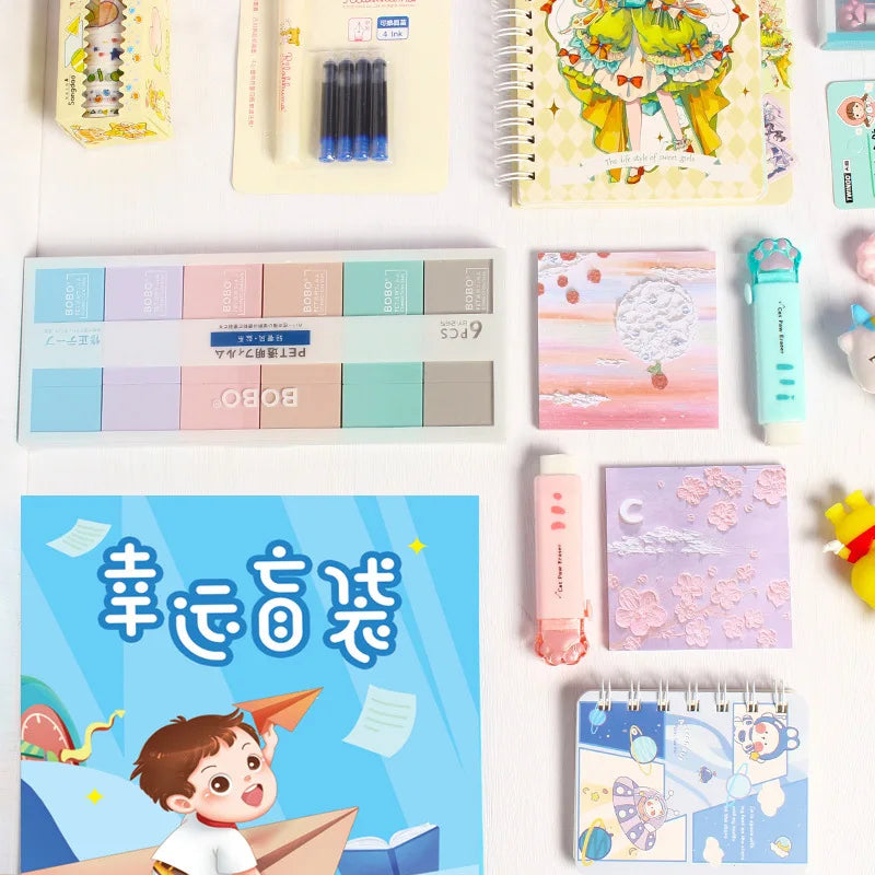 Set di cancelleria kawaii 5 pezzi: penna gel, adesivi, gomme e post-it