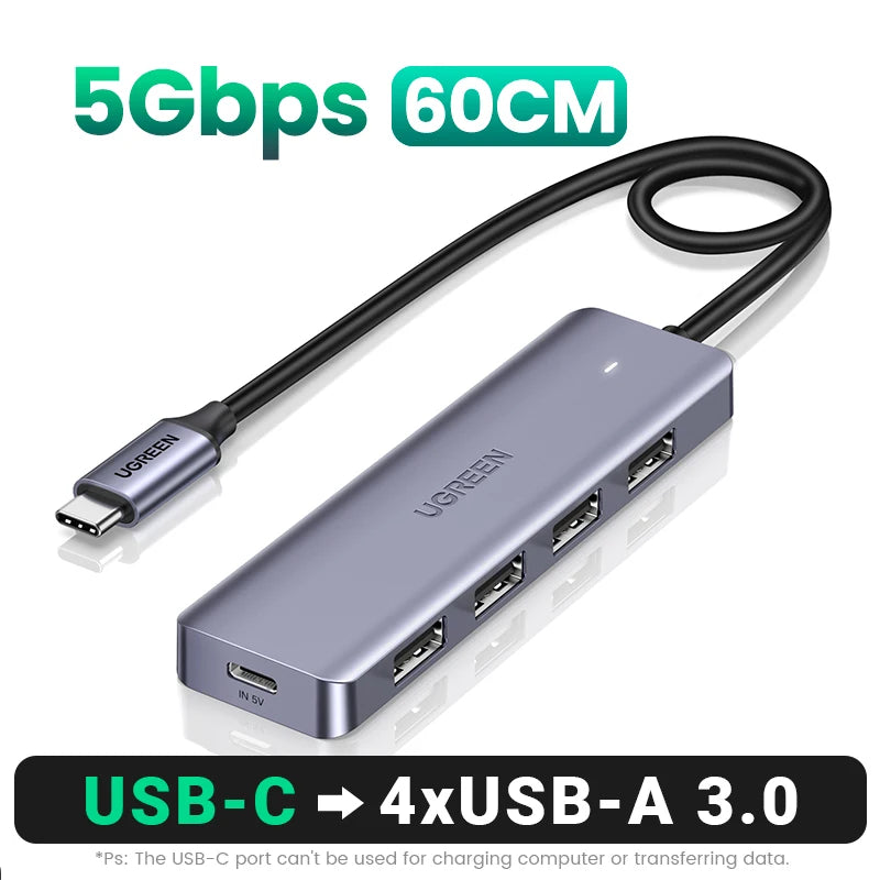 Hub USB‑C 4 porte USB 3.0 – Espansione veloce per MacBook, iPad e Android