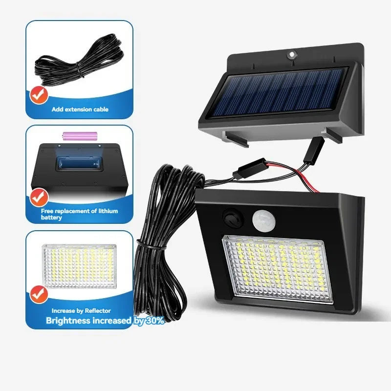 Lampada da Parete Solare 48 LED con Sensore PIR, IP65, Impermeabile