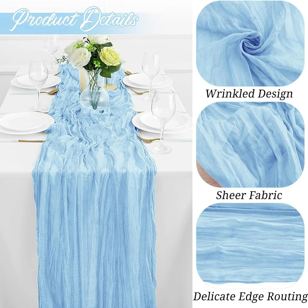 Light Blue Cheesecloth Table Runner Gauze Rustic Sheer Cheese Cloth Table Runner Wedding Baby Shower Birthday Party Decoration