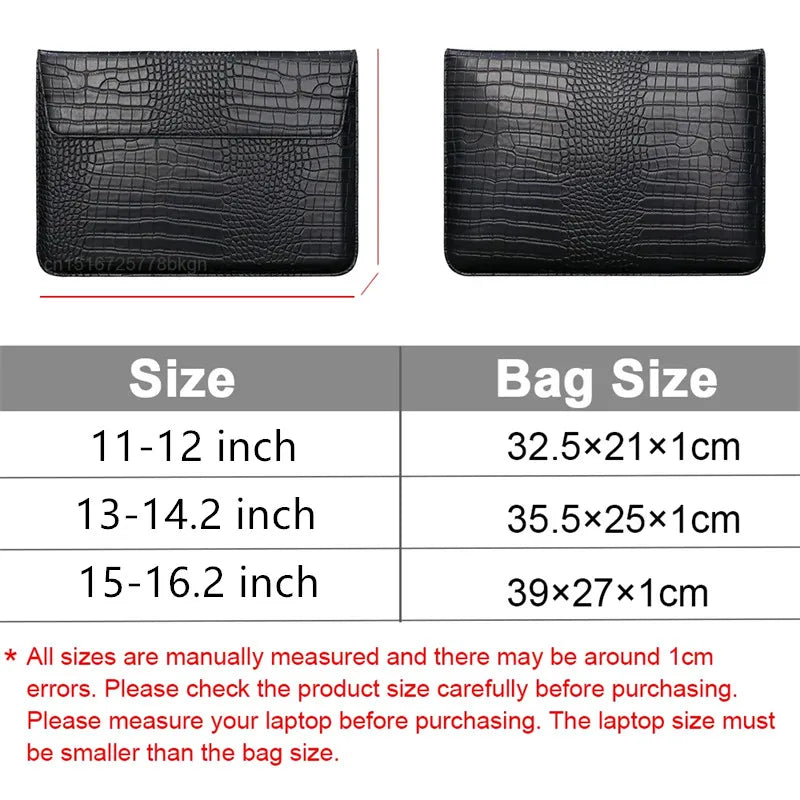 Crocodile Leather Flip Case Bag Laptop Sleeve for Macbook Air 13 14 15 16 Inch M5 M4 M3 M2 Chip Mac Book Pro Cover Accessories