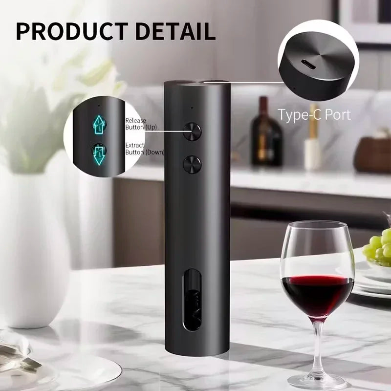 Apri Bottiglie Elettrico con Taglierina, Versatore e Tappo Sottovuoto USB‑C