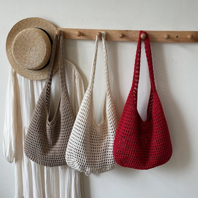Borsa a tracolla in crochet stile boho – tote estiva in tessuto intrecciato