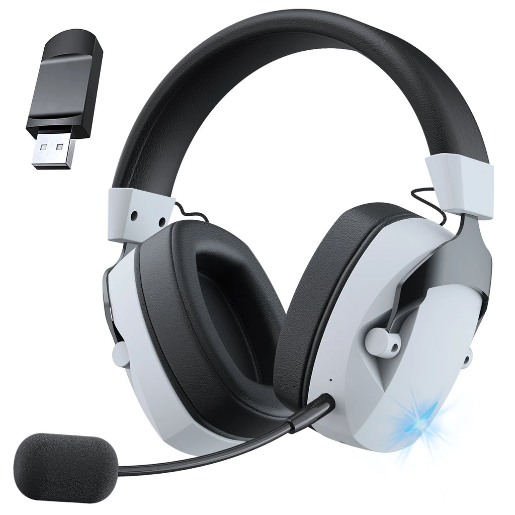 Wireless Gaming Headset with Detachable Noise Cancelling Microphone,2.4G Bluetooth-USB-3.5mm Wired Jack 3 Modes for Multi-device