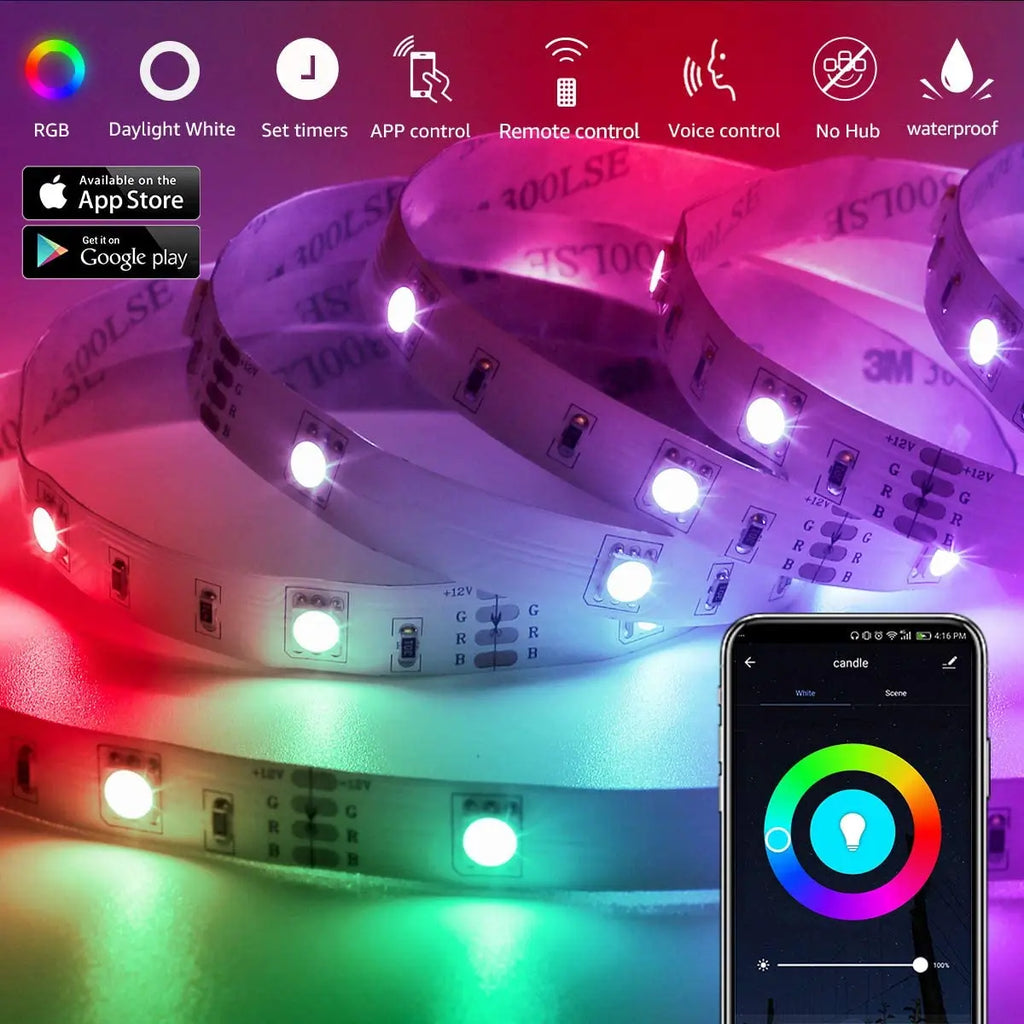 Striscia LED 5050 5 m 12‑24 V RGB/bianco caldo, impermeabile e flessibile