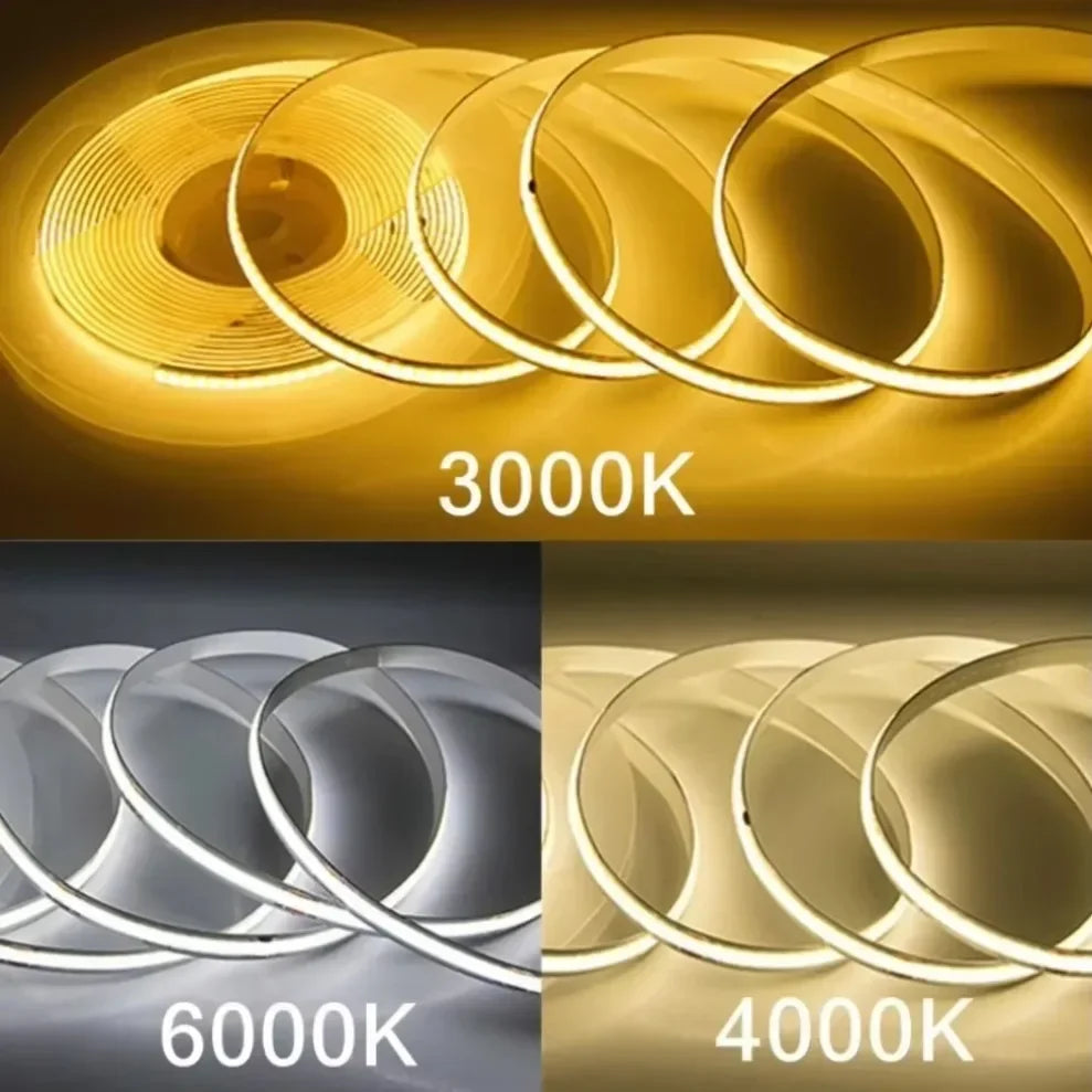 Striscia LED COB 220V 240 LED/m, luce bianca 3000-6000K, flessibile 5m