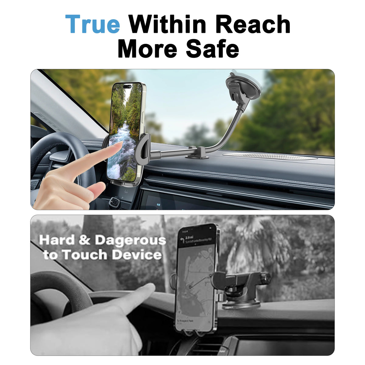 Supporto per cellulare da auto con braccio flessibile da 30 cm anti‑vibrazione