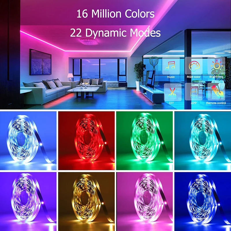 1-20M Led Light Strip with USB Plug 5050 Multicolor RGB TV Background Light Bar Game Room Family Party Decoration Night Light
