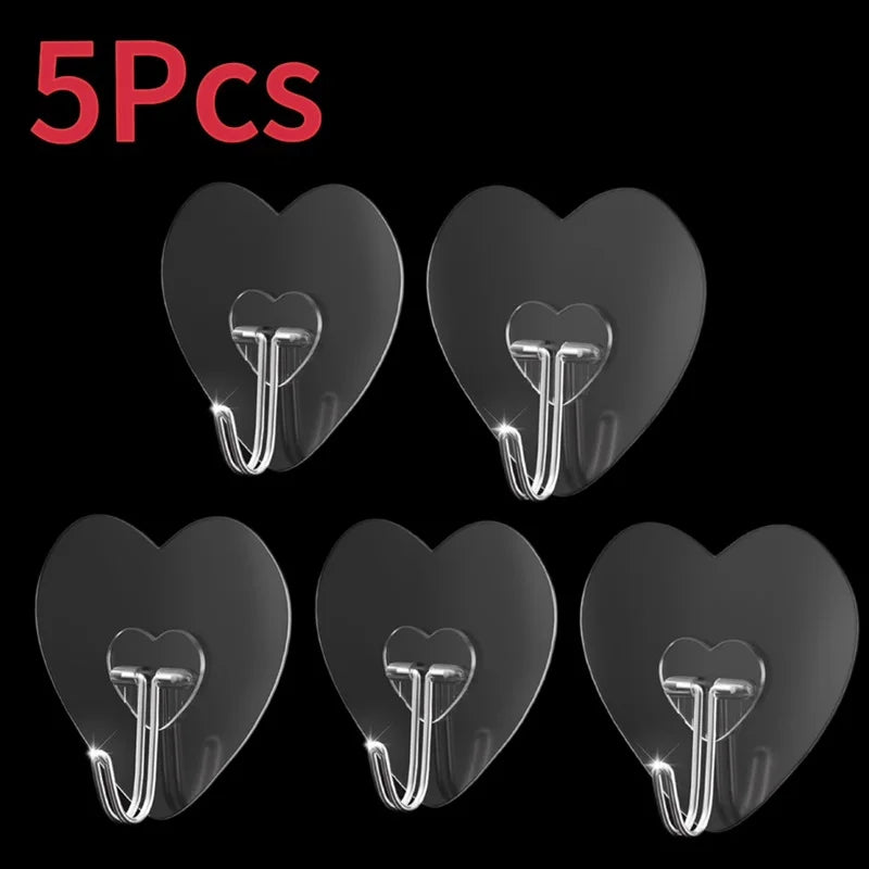 Ganci Trasparenti a Forma di Cuore Autoadesivi - Porta Accessori Multiuso
