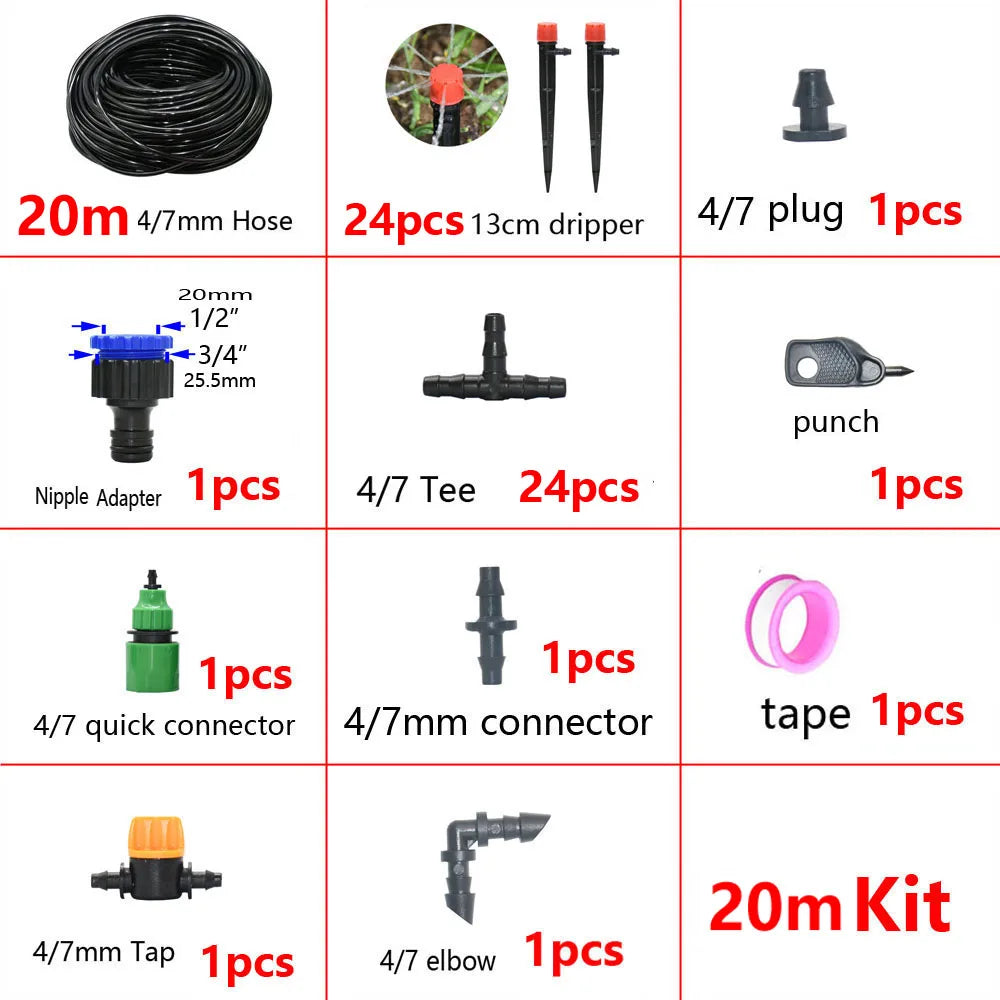 Irrigazione a goccia automatico 5‑50 m – Kit con gocciolatori rossi