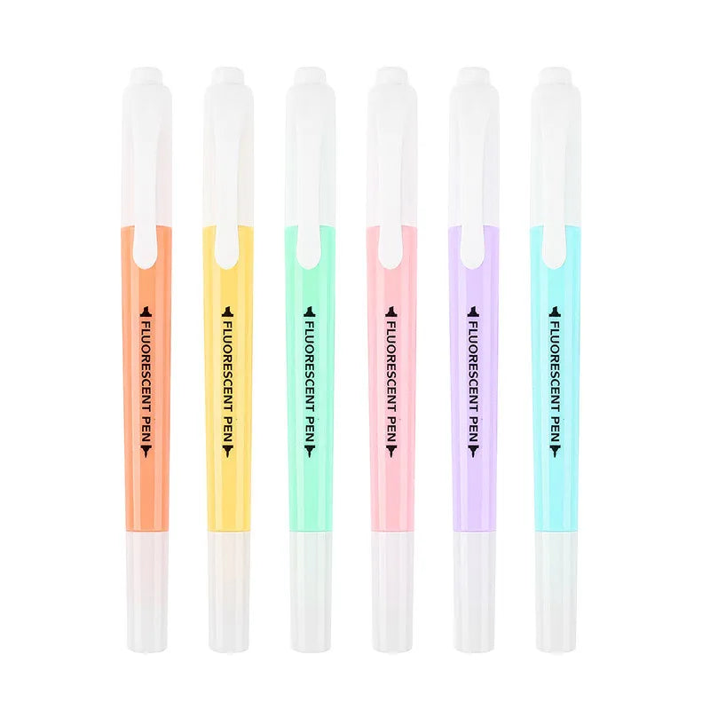 6Pcs/Set Double Head Fluorescent Highlighter Pen Markers Pastel Drawing Pen for Student School Office Supplies Cute Stationery