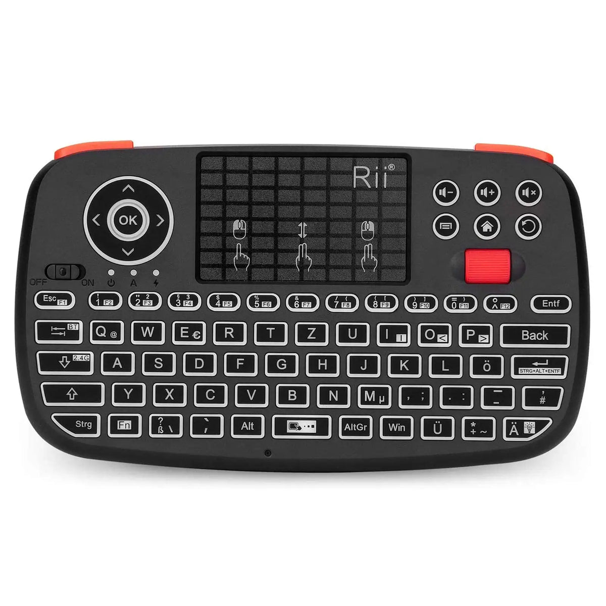 Tastiera wireless mini con touchpad e retroilluminazione, Bluetooth e 2.4 GHz