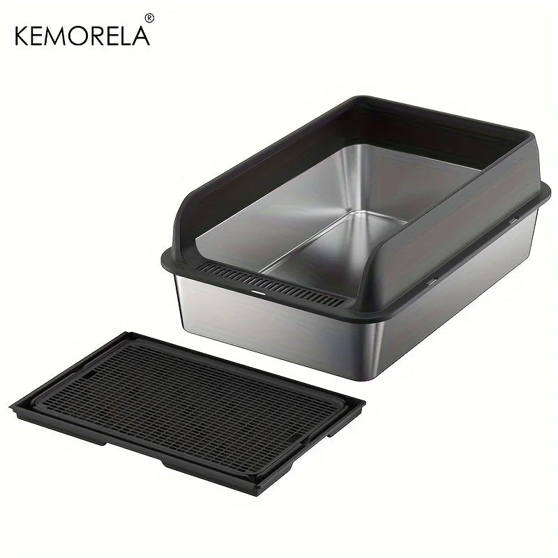 Lettiera per gatti extra large in acciaio inox con coperchio e tappetino…