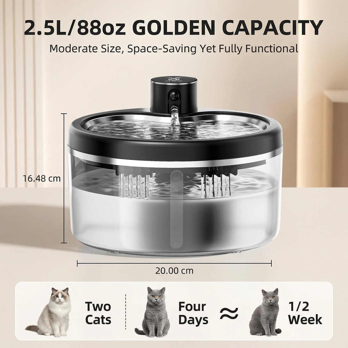 Fontanella per Gatti in Acciaio Inox 2,5L Wireless con Sensore di Movimento