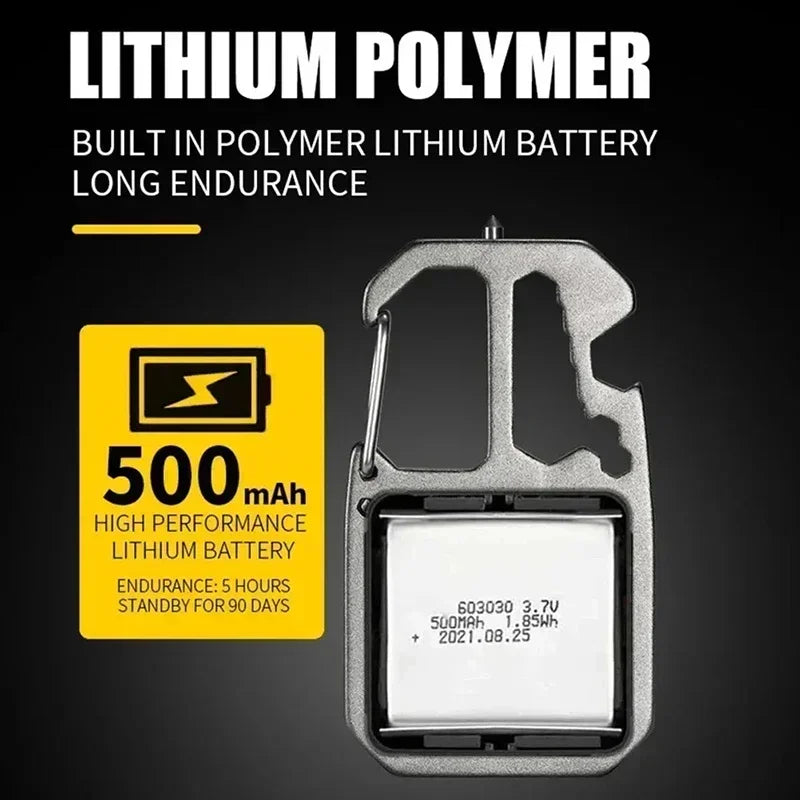 Mini torcia LED portachiavi 6 modalità con cacciavite, apribottiglie e martello
