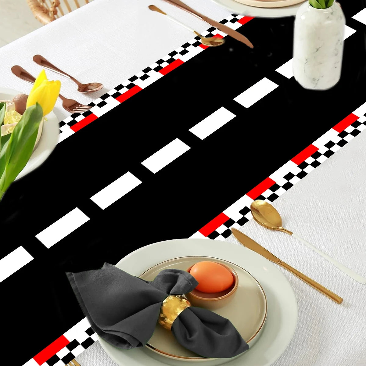 Runner da tavola a scacchi per festa a tema auto da corsa – 1 pezzo