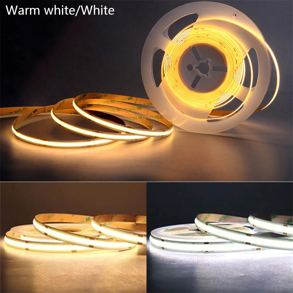 Striscia LED USB 5V COB con dimmer 3 tasti, bianco e caldo, flessibile